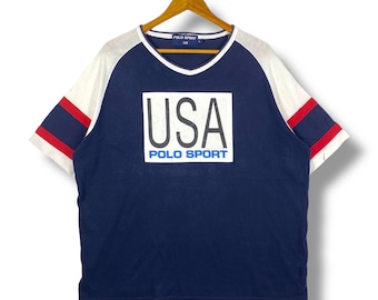 Vintage Polo Sport by Ralph Lauren T-shirt Size L Blue Big Logo