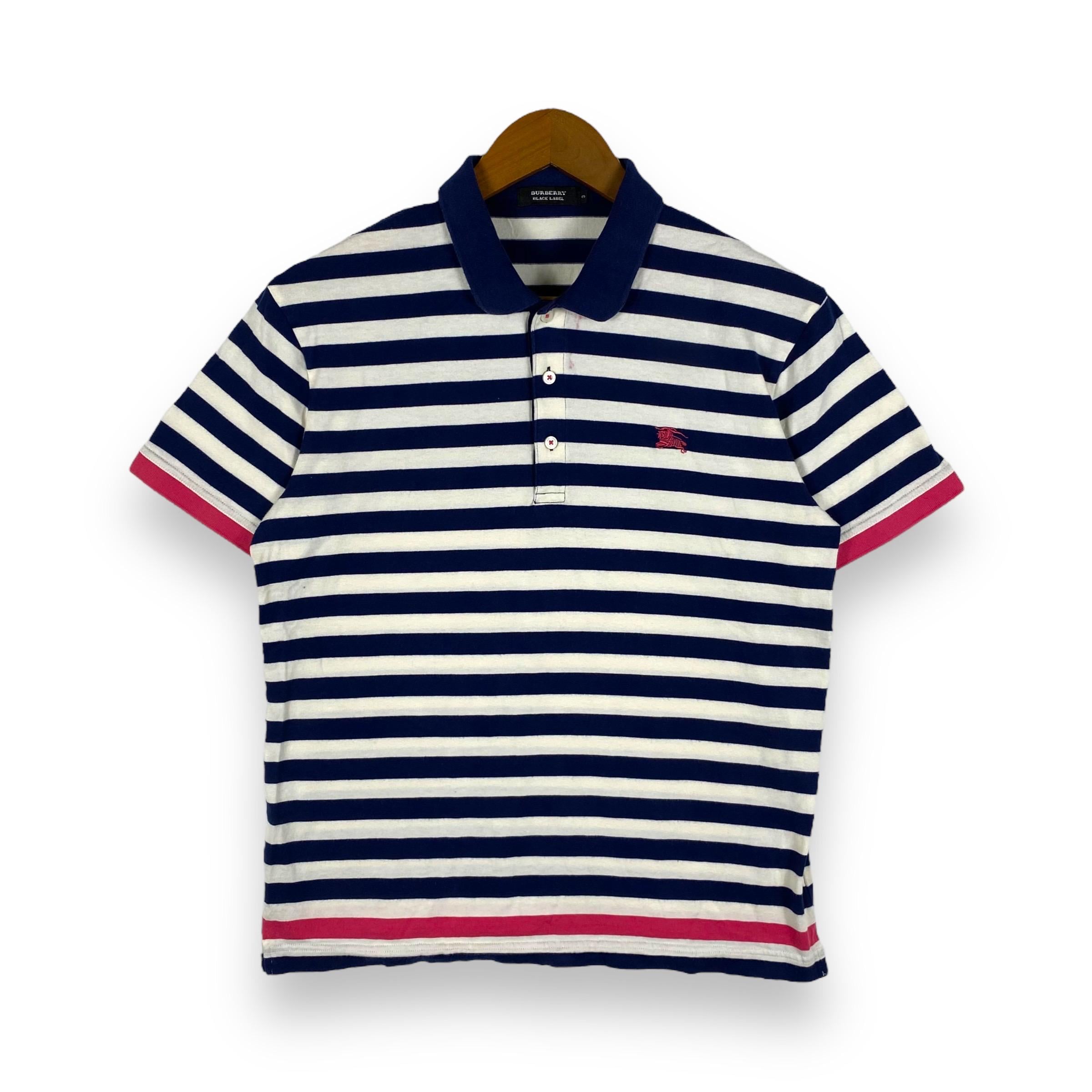 Rare!! BURBERRY BLACK LABEL Striped Polo Shirt Size 3 Made in