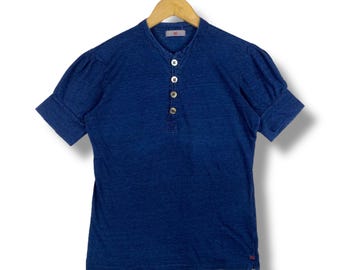 Selten!! 45RPM Natural Indigo Dyed Button T-Shirt Größe 2 Made In Japan