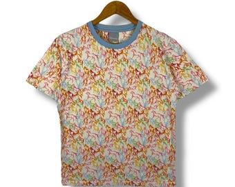 Rare!! American Designer JIM THOMPSON Horses Fullprint Graphic Tee Shirt Large Size