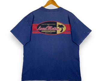Zeldzaam!! Vintage jaren 90 LOCAL MOTION SURFBOARDS Honolulu-Hawaï vervaagd marineblauw Surf T-shirt groot formaat
