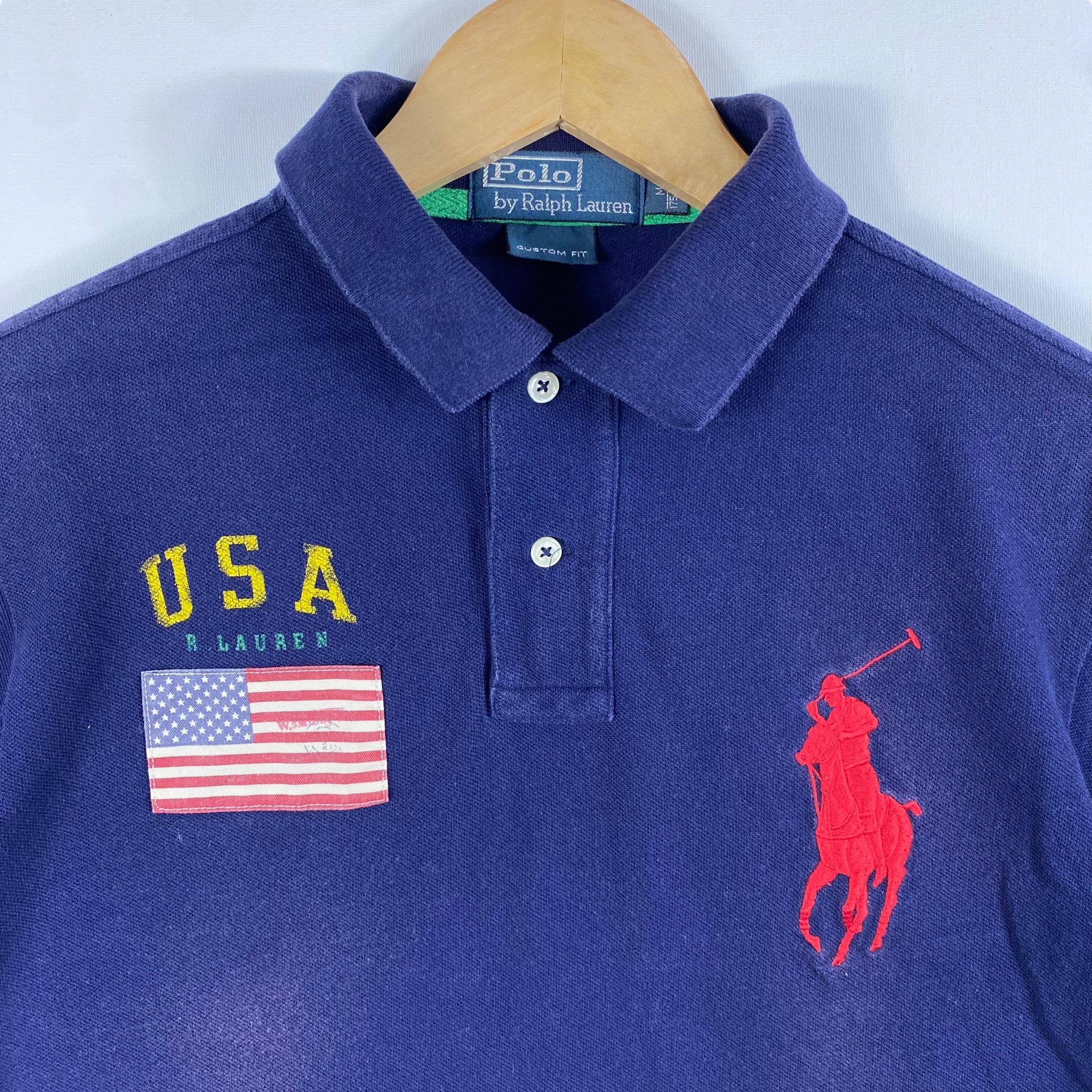 Rare!! Vintage 00's POLO RALPH LAUREN Usa Flag Faded Navy Polo