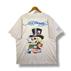 Selten!! Von DON ED HARDY Designs Gamble Skull Tattoo Graphic Distressed T-Shirt Große Größe