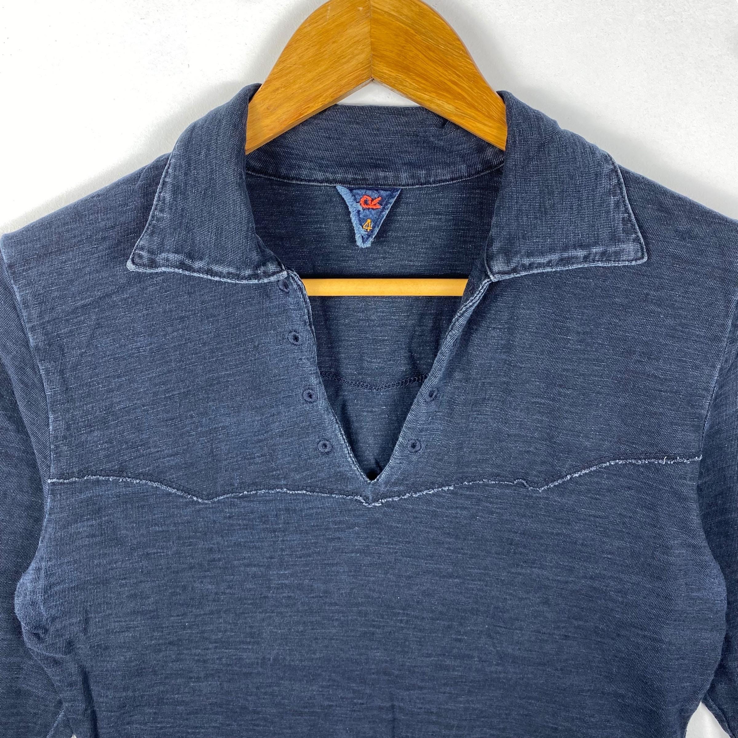 希少!!45RPM 天然藍染め 長袖ポロシャツ サイズ4 - Etsy 日本