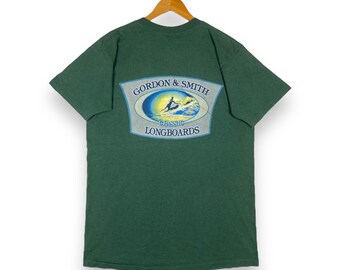 Raro!! Vintage anni '90 GORDON & SMITH Longboards Classic Graphic Surf Tee Shirt Taglia Grande