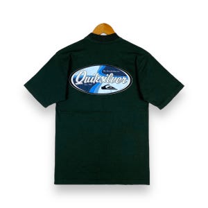 Raro!! Maglietta grafica vintage QUIKSILVER The Boardriding Company degli anni &#39;90, taglia piccola, colore verde scuro