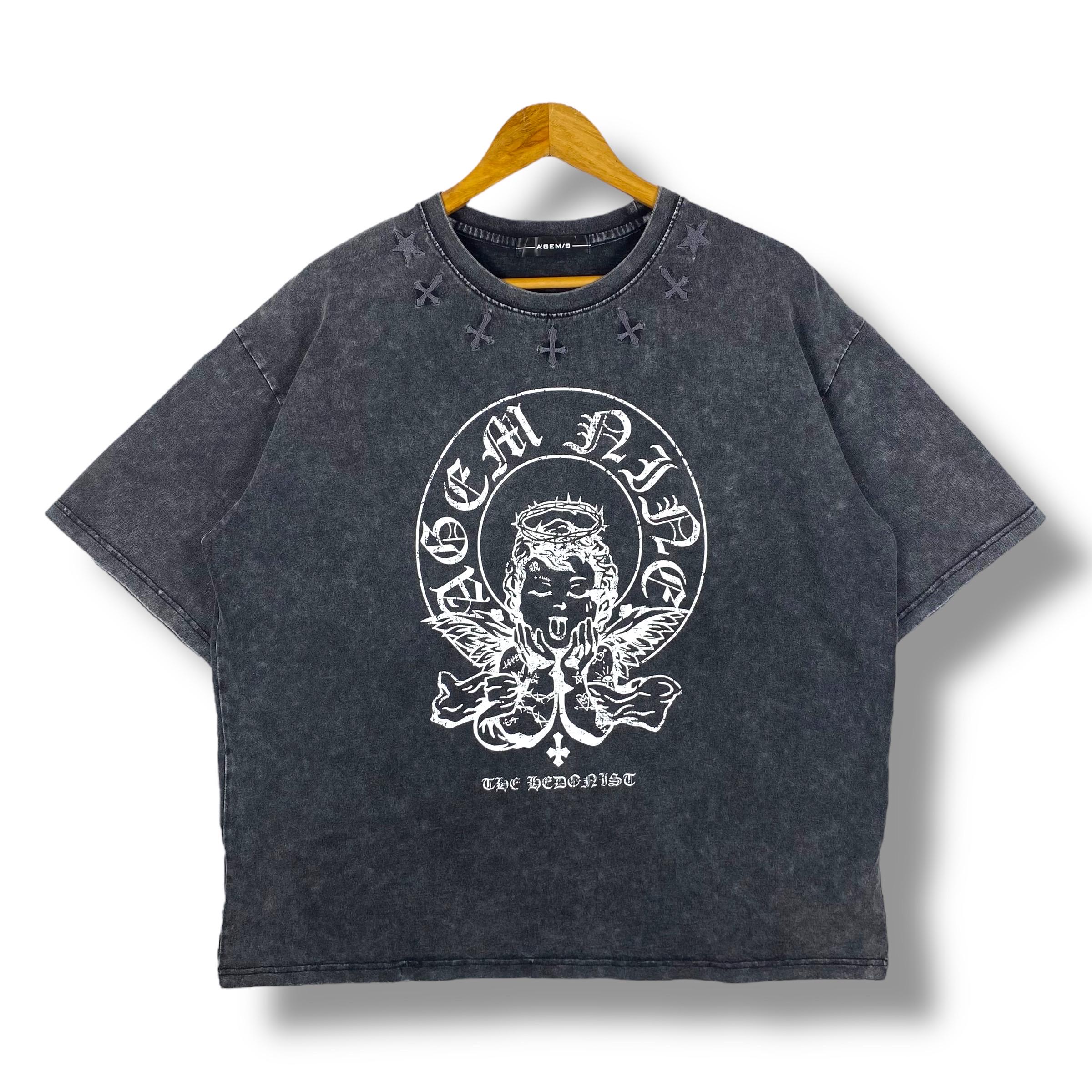 Rare!! Japanese Brand A'GEM NINE the Hedonist Stonewash Tee Shirt