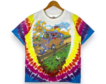 Vintage 90s Grateful Dead Summer Tour Tie Dye Tee - Liquid Blue, David Opie Artwork