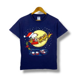 Rare!! Vintage PEANUTS Santa Claus Cartoon Graphic Tee Shirt Small Size