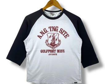 Rare!! Vintage AVIREX Air National Guard Gulfport Raglan Tee Shirt Medium Size