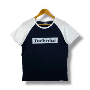 Raro!! Maglietta con logo TECHNICS in scatola, grafica rovinata, taglia media