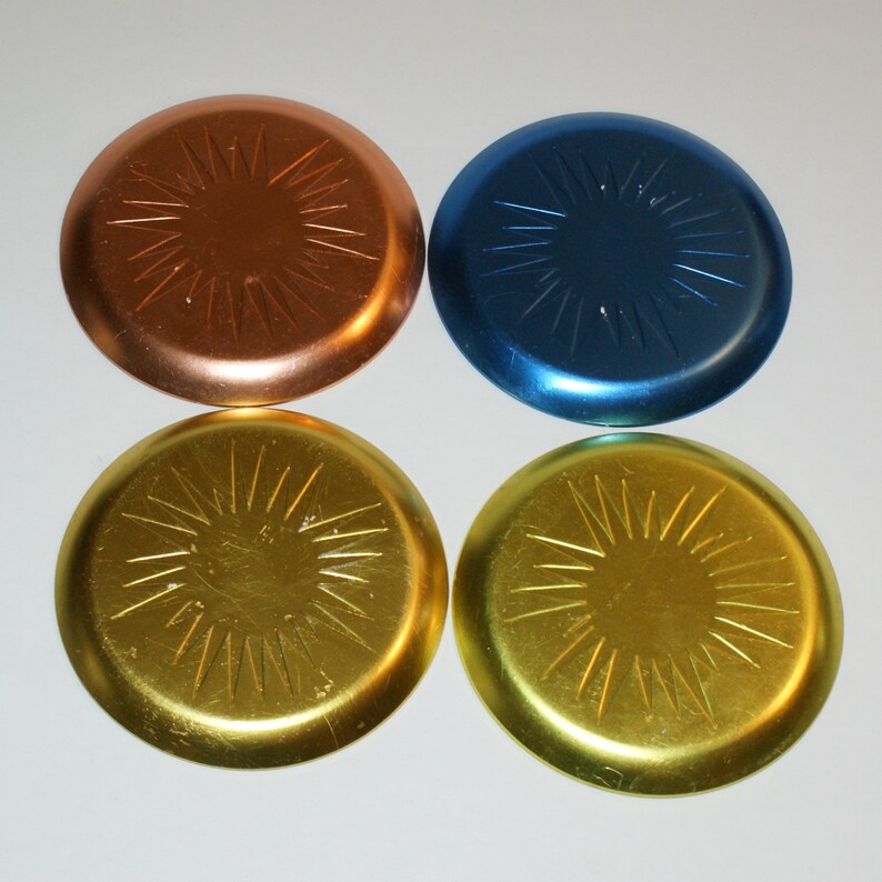 Aluminum Coasters Set of 4 Vintage Embossed Starburst Round Etsy
