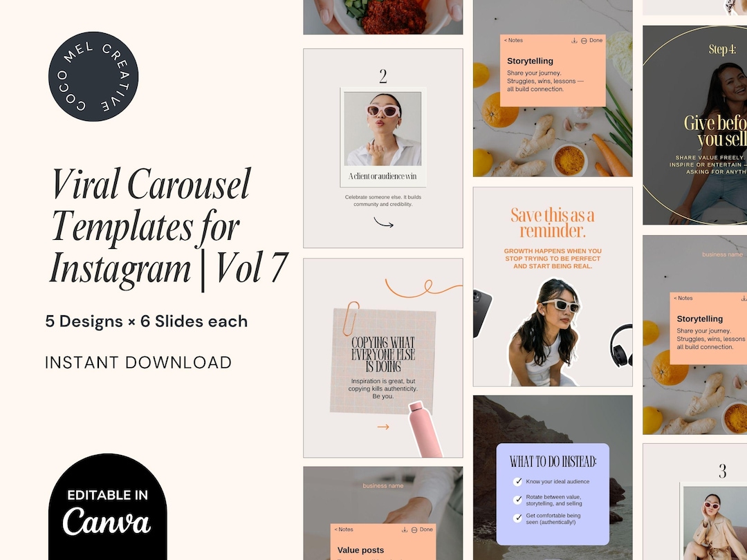 Neutral Viral Carousel Templates Instagram Editable Aesthetic Canva ...