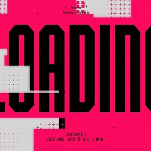 Puede incluir: Un dise&ntilde;o gr&aacute;fico con la palabra "LOADING" en letras negras en negrita sobre un fondo rosa brillante. El dise&ntilde;o incluye formas geom&eacute;tricas, texto y una paleta de colores rosa, blanco, negro y azul.