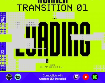 May include: A digital graphic with the words "RUNNER TRANSITION 01" in black, set against a neon green background. The word "LOADING" is prominently displayed in large, bold black letters. Additional text and symbols are scattered throughout the design.