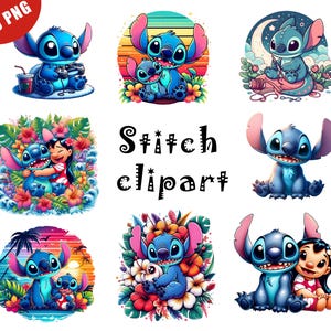 Stitch Watercolor PNG Pack, Instant Download, High Resolution, Commercial License, T-Shirt and Sublimation Designs, Lilo & Stitch Clipart
