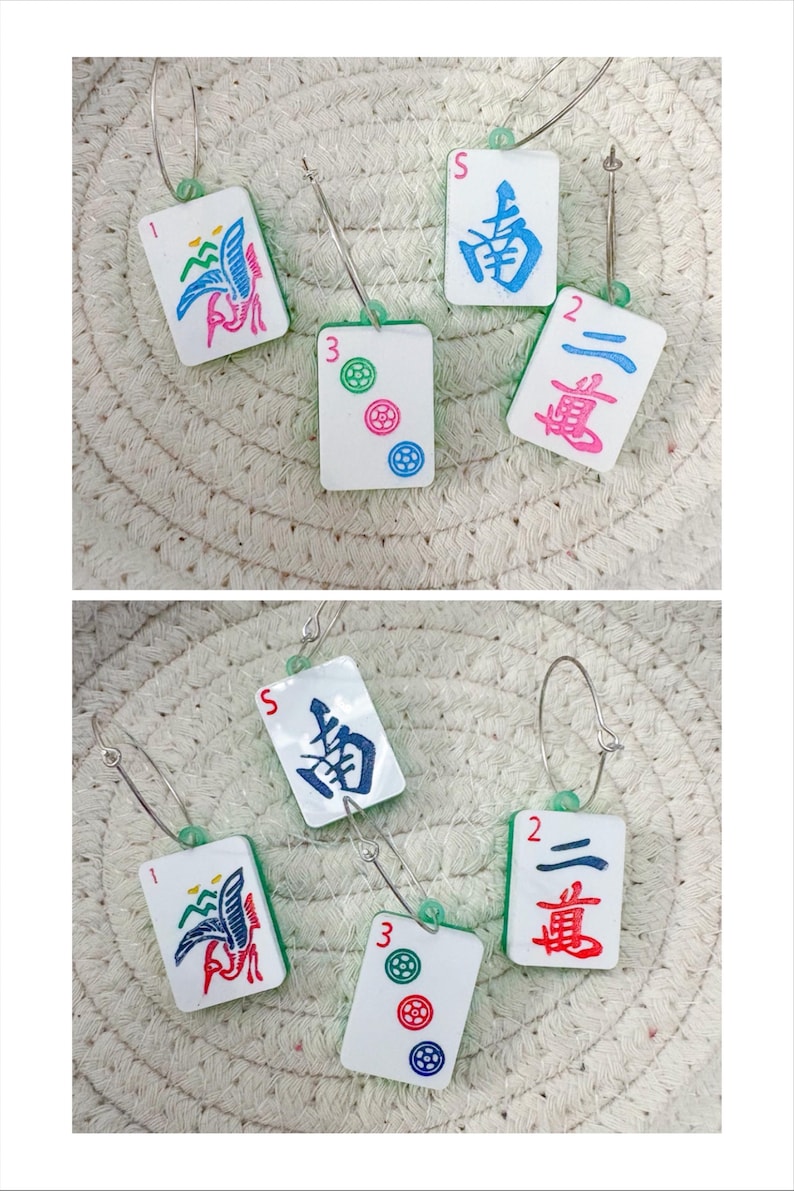 Mahjong Wine Charms | CRAK DOT BAM | Multiple Designs, Colors, & Quantities Available 4pc | Set 2