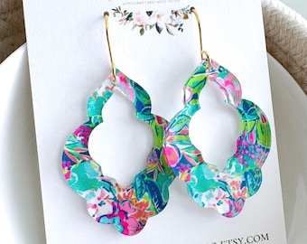 Floral Dangle Earrings | Preppy Lilly-Inspired Acrylic & Gold Stainless Steel