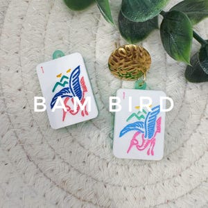 Mahjong Tile Drop Earrings | Preppy Grand Millennial Accessories | Lightweight Jewelry | Multiple Colors Available Dark | Bam Bird