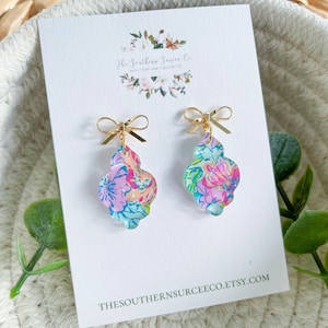 Colorful Floral Drop Earrings | Preppy Lilly-Inspired Accessories | Bright Spring Jewelry | Dainty Lightweight Drop Earrings | Pearls & Bows