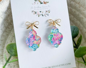Colorful Floral Drop Earrings | Preppy Lilly-Inspired Accessories | Bright Spring Jewelry | Dainty Lightweight Drop Earrings | Pearls & Bows