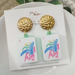 Mahjong Tile Drop Earrings | Preppy Grand Millennial Accessories | Lightweight Jewelry | Multiple Colors Available Neon | Bam Bird