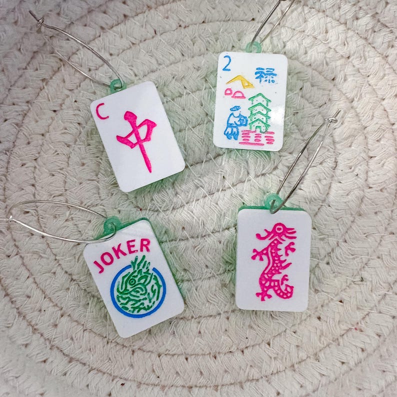 Mahjong Wine Charms | CRAK DOT BAM | Multiple Designs, Colors, & Quantities Available 4pc | Set 1