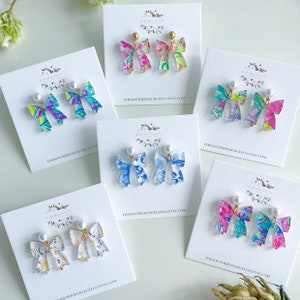 Bow & Pearl Dangle Earrings | Lilly-Inspired Drop Earrings | Preppy Jewelry | Grandmillennial | Dainty Accessories | Floral Bright Pattern