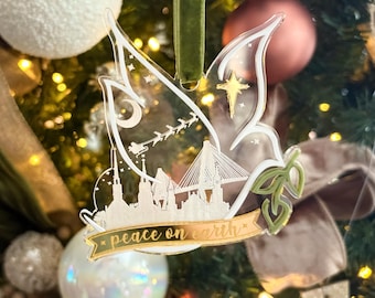 Peace on Earth Christmas Ornament | Featuring Dove, Olive Branch, CHS Church Skyline, Bridge | Great Keepsake | Hostess | Secret Santa Gift