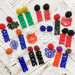 School Spirit Earrings | Team Game Day Pompom Swag | Mix & Match Colors | Custom Beaded | Cheer High College Pro Sports | Mascot | Player #