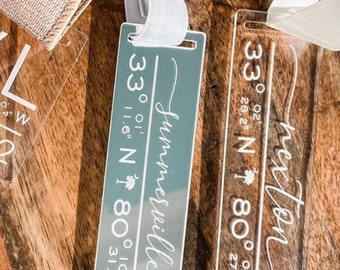 Engraved City Coordinates Ornament | Custom Address Option | Secret Santa | Holiday Hostess Gift | Destination Keepsake
