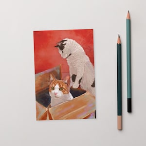 Gatos em uma caixa | Cartão postal, Impressão de gato, Gato preto e branco, Gato laranja, Gato ruivo, Retrato de gato, Ilustração de gato fofo, Cartão postal de gato