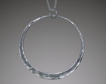 Eclipse Pendant • Sterling Silver Circle Necklace • Simple Open Circle Necklace • Hammered Silver Hoop Jewelry