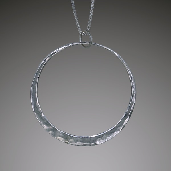 Eclipse Pendant • Sterling Silver Circle Necklace • Simple Open Circle Necklace • Hammered Silver Hoop Jewelry