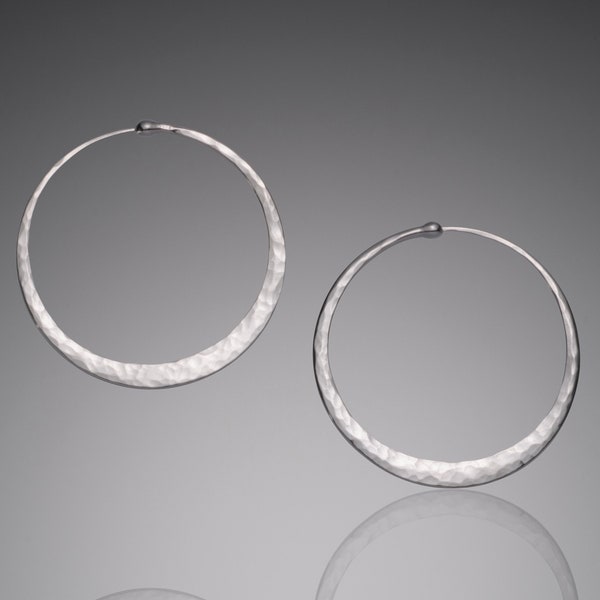 Hammered Silver Hoop Earrings • Sterling Silver Hoops in All Sizes • Everyday Earrings • Small to Large Sizes • Nickel-Free Hypoallergenic