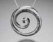 Curling Wave Pendant Sterling Silver Ocean Beach Jewelry Hammered Silver Surf Spiral Peeling Wave Necklace Beach Vacation Gift