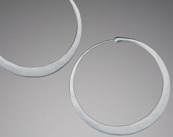 Simple Matte Finish Silver Hoop Earrings // Brushed Sterling Silver Hoops // Flat Silver Hoop Earrings // Small to Large Size Hoops