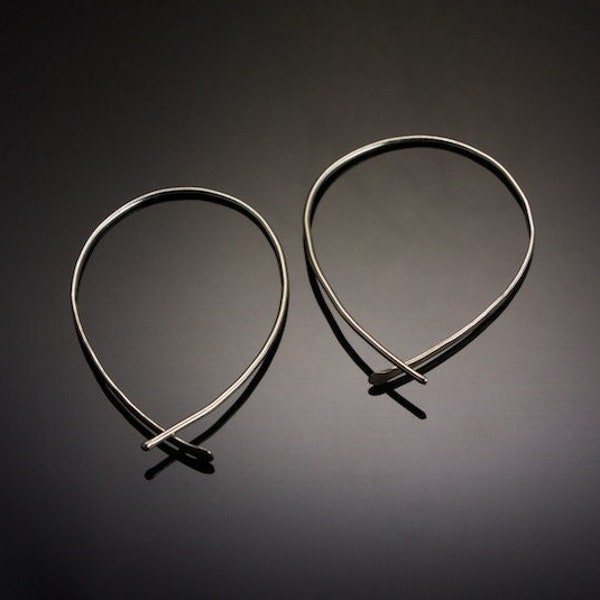 Sterling Silver Inverted Hoops • Fish Hoop Earrings • Minimalist Threader Loops