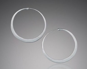 Simple Matte Finish Silver Hoop Earrings • Brushed Sterling Silver Hoops • Flat Silver Hoop Earrings • Small to Large Size Hoops