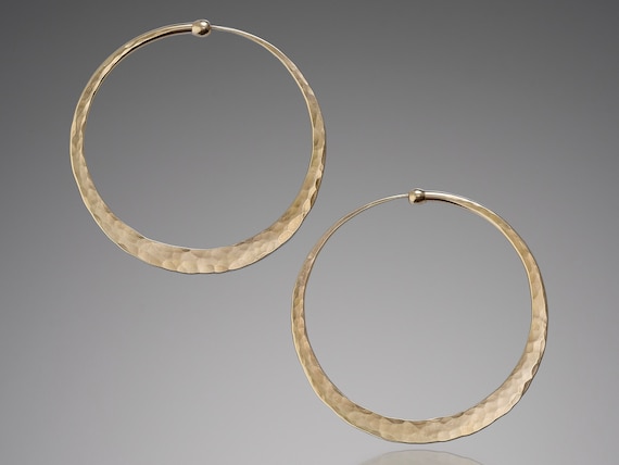 Hammered Solid 14k Gold Hoop Earrings • 4 Sizes Available: 3/4 in to 1.5 in