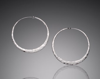 Large 1.75 inch Silver Hoops• Big Hammered Sterling Silver Endless Hoop Earrings • Gorgeous Statement Hoop Earrings