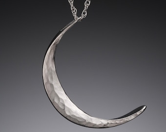 Silver Crescent Moon Pendant • All Sizes • Hammered Sterling Silver Moon Necklace • Love You to the Moon and Back