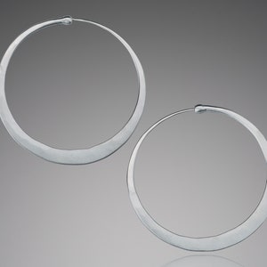 Simple Matte Finish Silver Hoop Earrings • Brushed Sterling Silver Hoops • Flat Silver Hoop Earrings • Small to Large Size Hoops