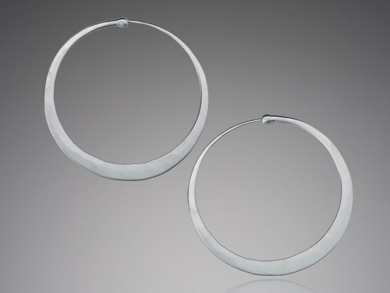 Simple Matte Finish Silver Hoop Earrings Brushed Sterling Silver Hoops Flat Silver Hoop Earrings Small to Large Size Hoops Etsy
