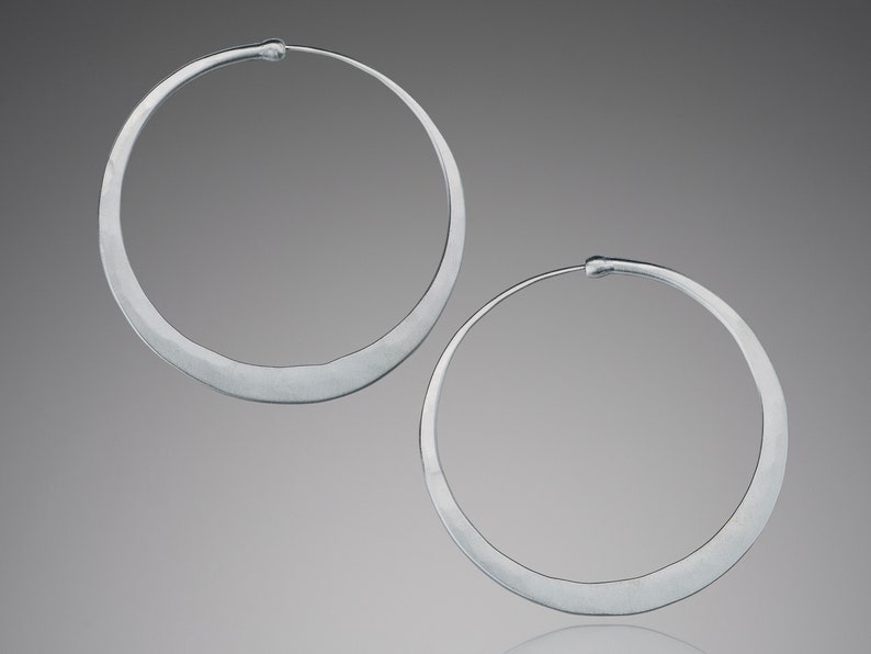 Simple Matte Finish Silver Hoop Earrings • Brushed Sterling Silver Hoops • Flat Silver Hoop Earrings • Small to Large Size Hoops