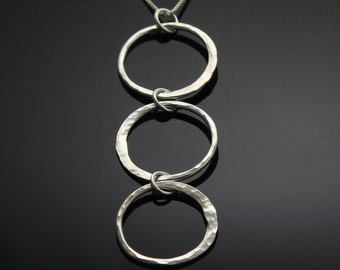 Silver Three Circles Necklace • Hammered Sterling Silver Open Circles Pendant