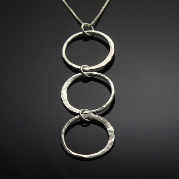 Silver Three Circles Necklace Hammered Sterling Silver Open Etsy