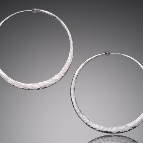 Extra Large 2 inch Silver Hoops • Big Beautiful Sterling Silver Hoop Earrings • Solid Sterling Silver Hammered Hoops