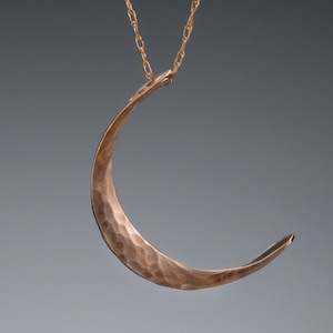 Solid 14k Gold Crescent Moon Necklace • Hammered Minimalist Celestial Pendant • Yellow Gold Moon Phase Talisman • Timeless Elegant Gift