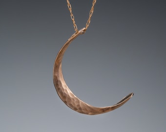 Solid 14k Gold Crescent Moon Necklace: Hammered Celestial Pendant in 3 sizes